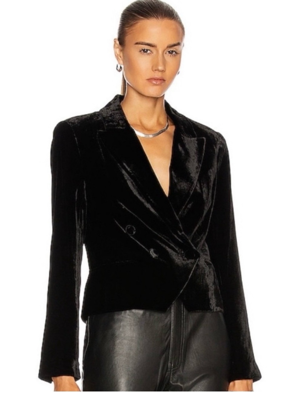 L'Agence Rory Black Velvet Cropped Blazer NWT